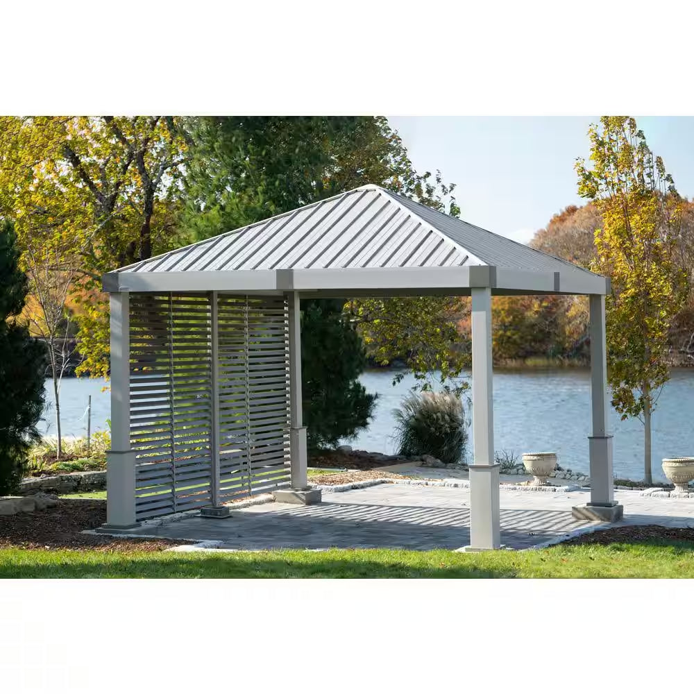 Luxurious 12x12 Champagne Aluminum Gazebo with Louvered Walls